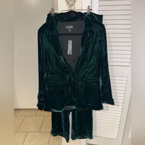 Steve Madden Velvet Blazer and pant suit in deep pine green
